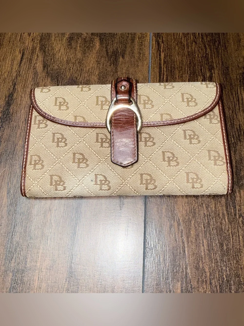 Dooney & Bourke Tan Monogram Wallet with Brown Trim